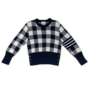 THOM BROWNE Gingham Check Knit Sweater Navy Blue White Men’s Size 1 Small 4 Bars